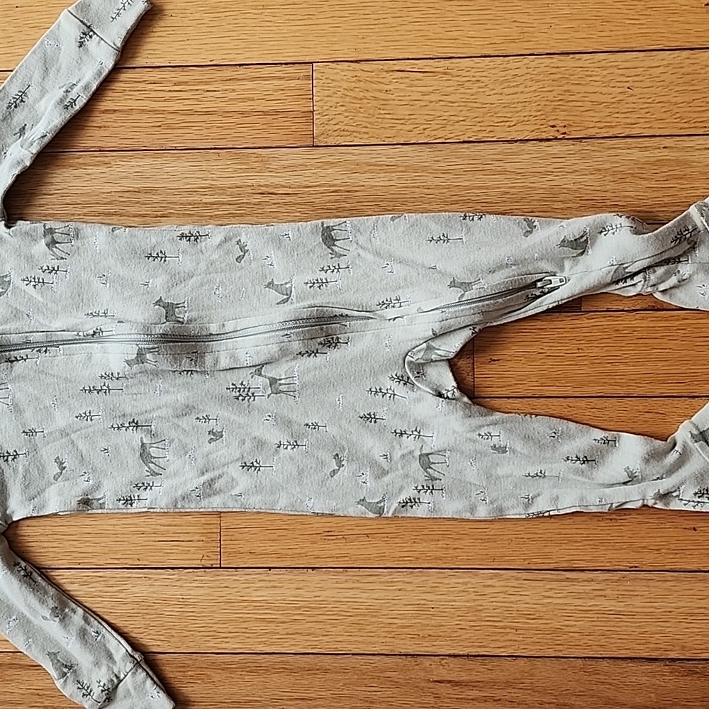 Little Co. Organic cotton sage green sleeper with woodland animals size 12 mo.